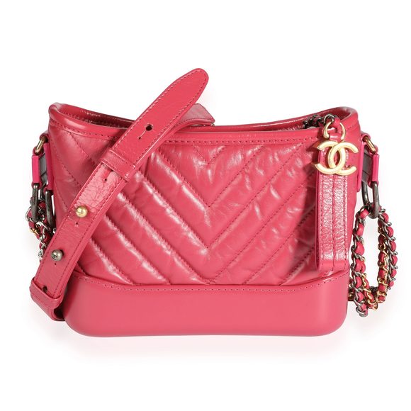 Chanel Pink Chevron Quilted Aged Calfskin Small Gabrielle Hobo - Picture 1 of 8